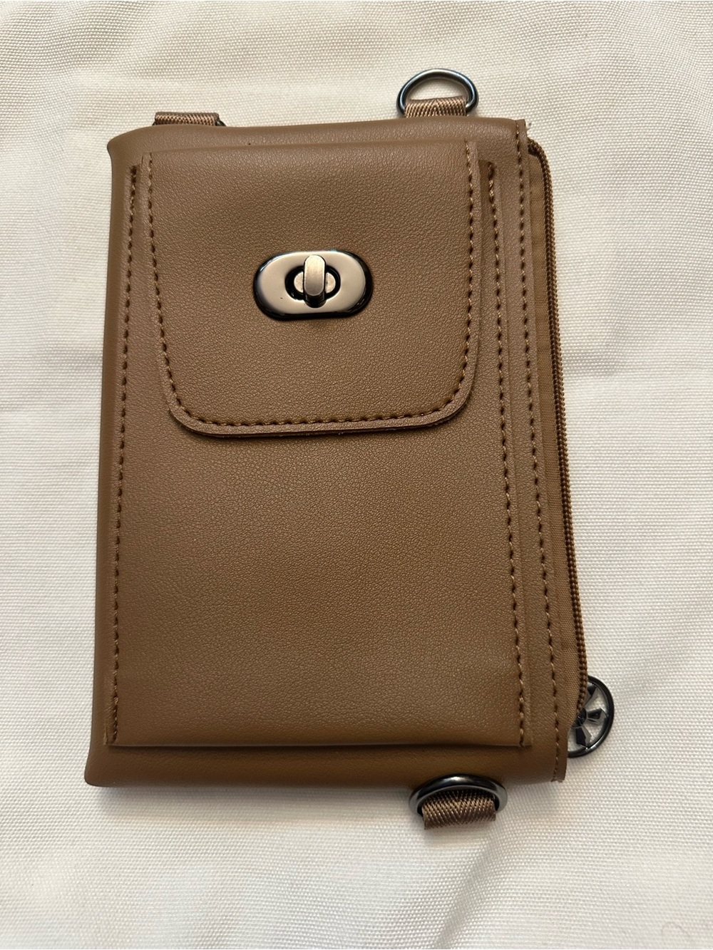 Brown Pleather Crossbody Purse with Phone Pocket Unbranded